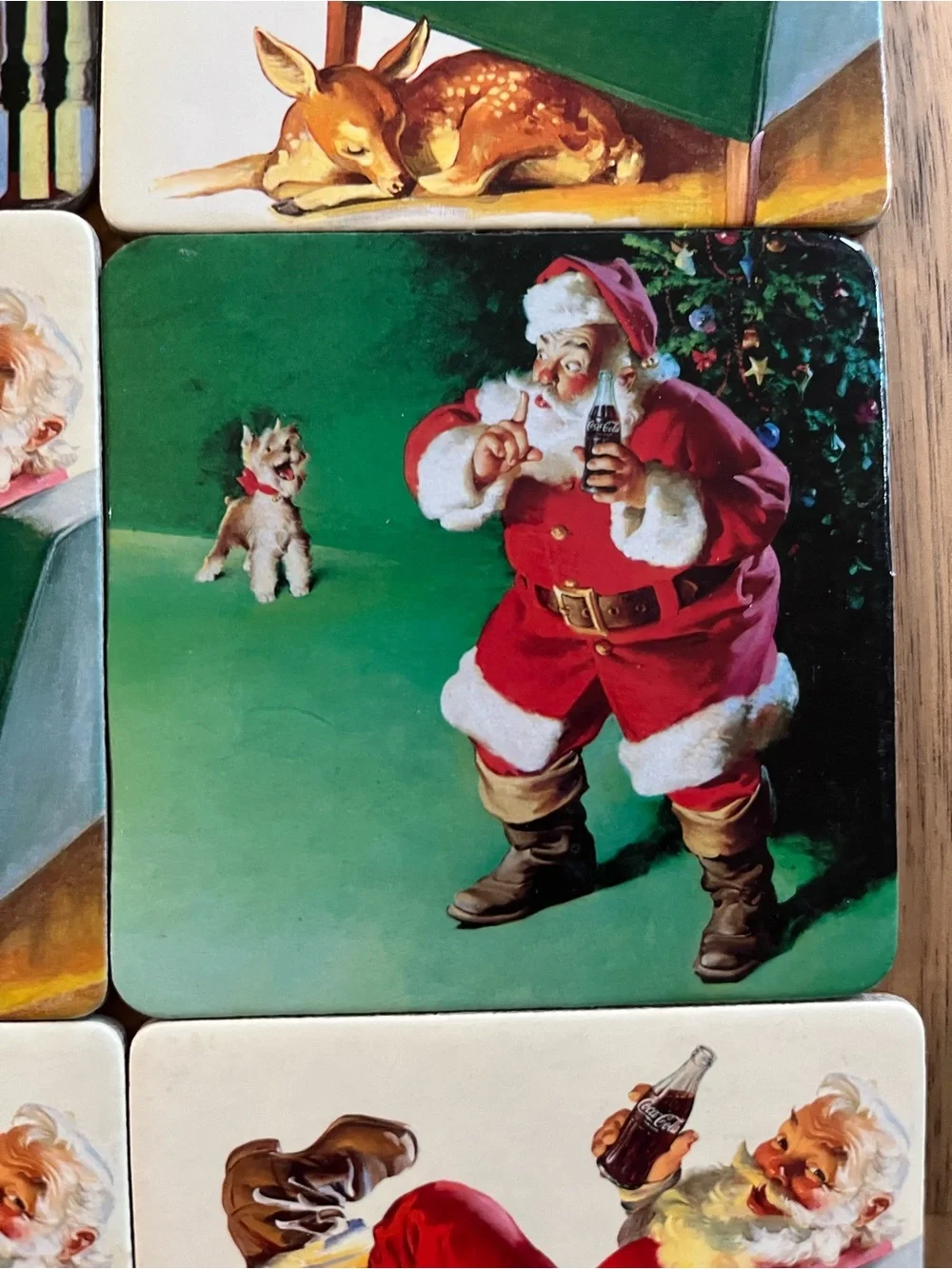 Vintage 1999 Coca-Cola Santa Claus Cork Back Coasters Set of 6